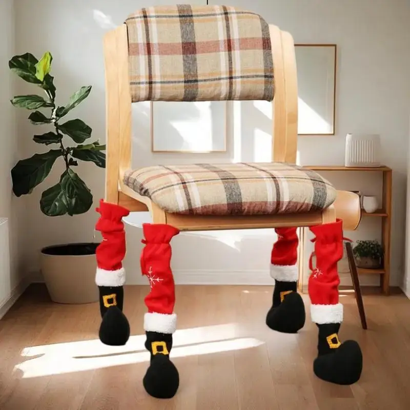 4 قطعة أثاث عيد الميلاد كرسي غطاء الساق حافظات الأرضية عيد الميلاد قدم كم ديكور سانتا الجدول الساق كرسي القدم يغطي 2025 #5