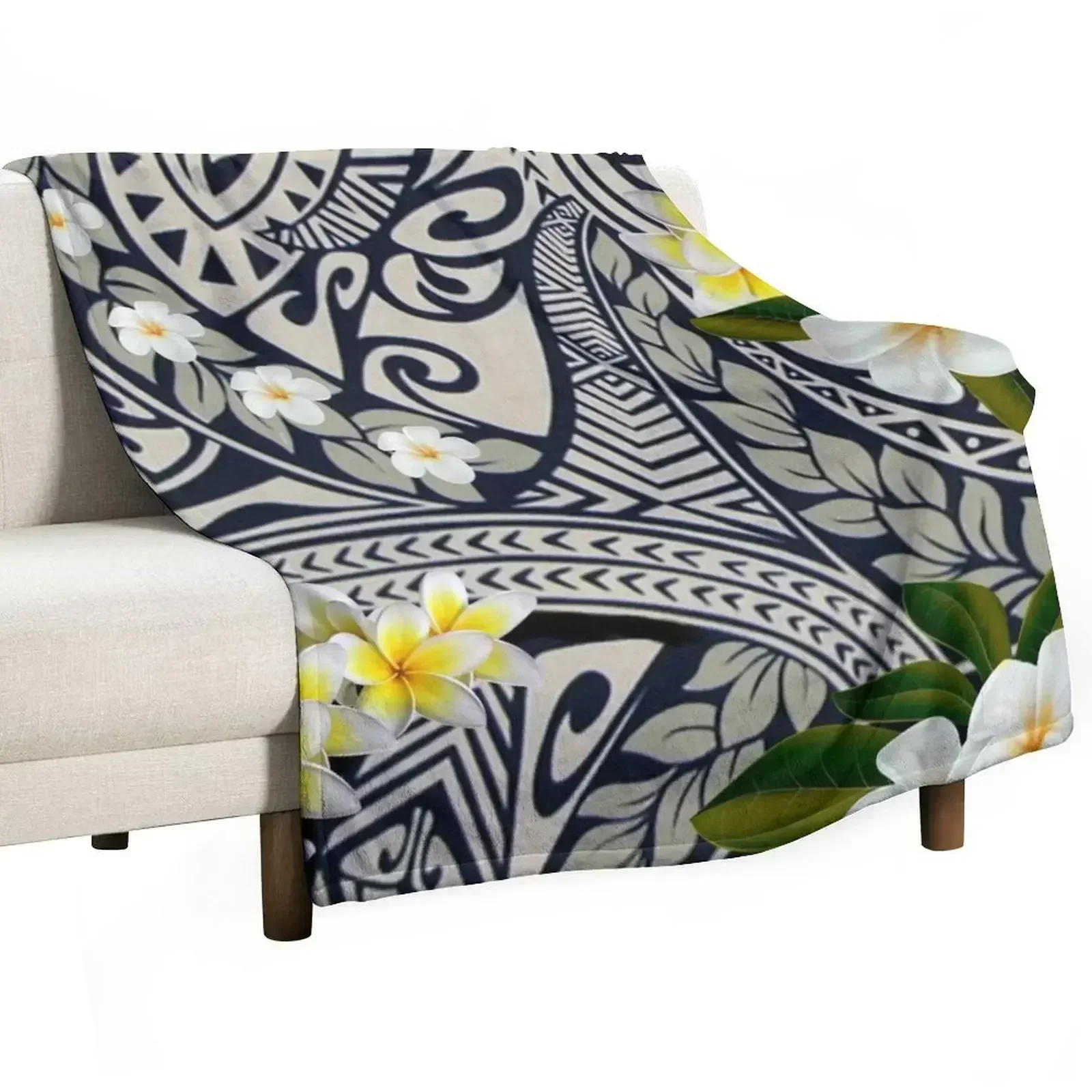 

Traditional Hawaiian Tapa and Plumeria Throw Blanket Thin Extra Large Throw Bed covers Softest Blankets