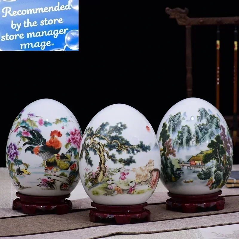 

Chinese Jingdezhen Auspicious Blessing Egg Ceramic Adornments Bookcase Cabinet Accessories Crafts Home Livingroom Decoration Art