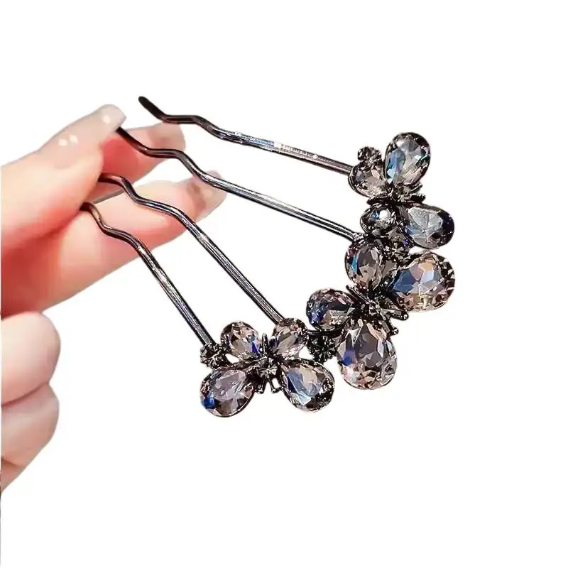 1 Stück Eleganter Perlenblumen-Haarkamm, französische Retro-Haarspange, U-förmige Haarnadel aus Legierung für Damen, Alltags-Haarschmuck〔CC55〕 – Detail 10