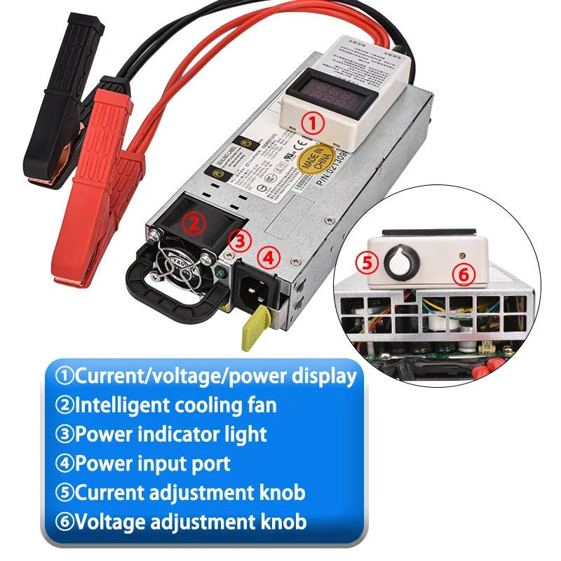 12V/12.8V LiFePO4 Charger 100A 80A 60A 40A, 6-15V Adjustable, AC 110-240V Fast Universal Charger for 14.6V Lithium Iron Battery