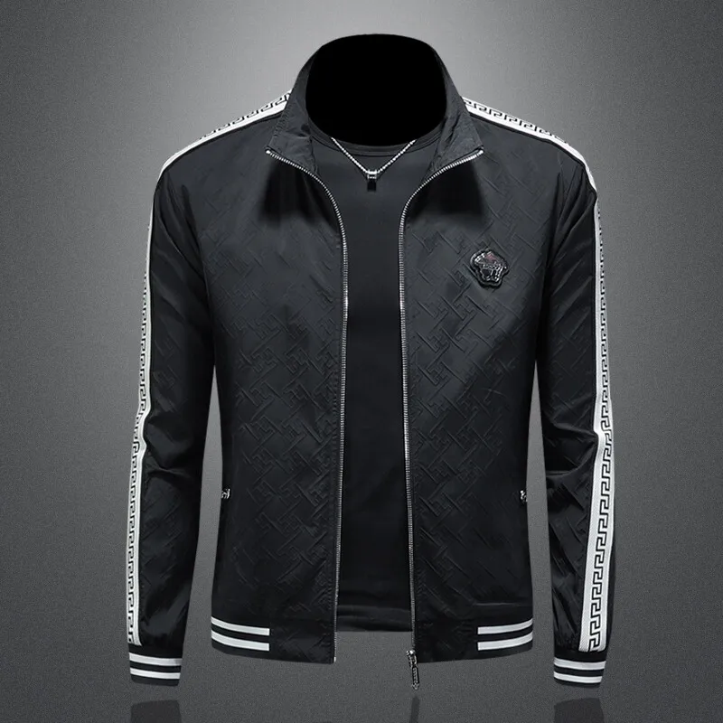 

Autumn 2025 Men's Casual Printed Jaet Slim Fit Polyester Fiber Long Sve Zipper Closure Youth Trend Outerwear Coat