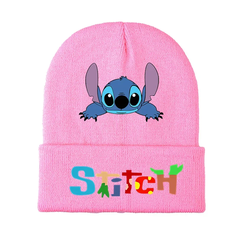 Disney Stitch chłopiec dziewczyna czapki z dzianiny Outdoor utrzymuj ciepło kreskówki rozciągliwe czapki jesienno-zimowa czapka dziecięca miękkie
