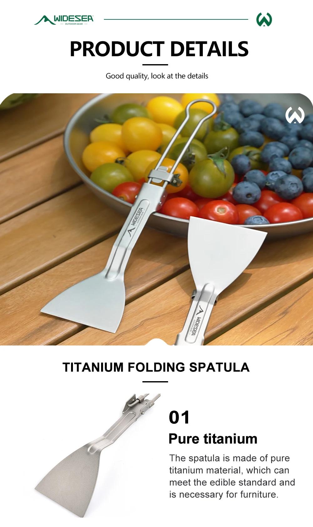 Widesea Camping Titan-Klappküchenspatel mit Griff, kleiner Klappspatel, Picknick-Kochutensilien, Picknickausrüstung – Detail 4