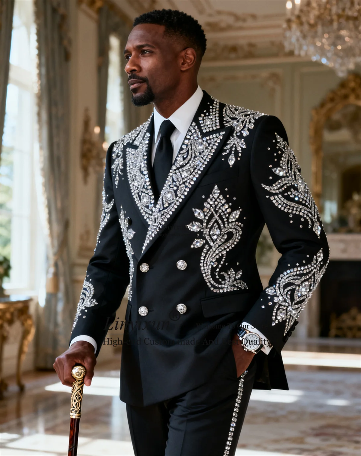 

Мужские костюмы с блестящим орнаментом и стразами, комплекты из 2 предметов, мужские пиджаки для жениха, свадебный смокинг по индивидуальному заказу, двубортный Ropa hombre