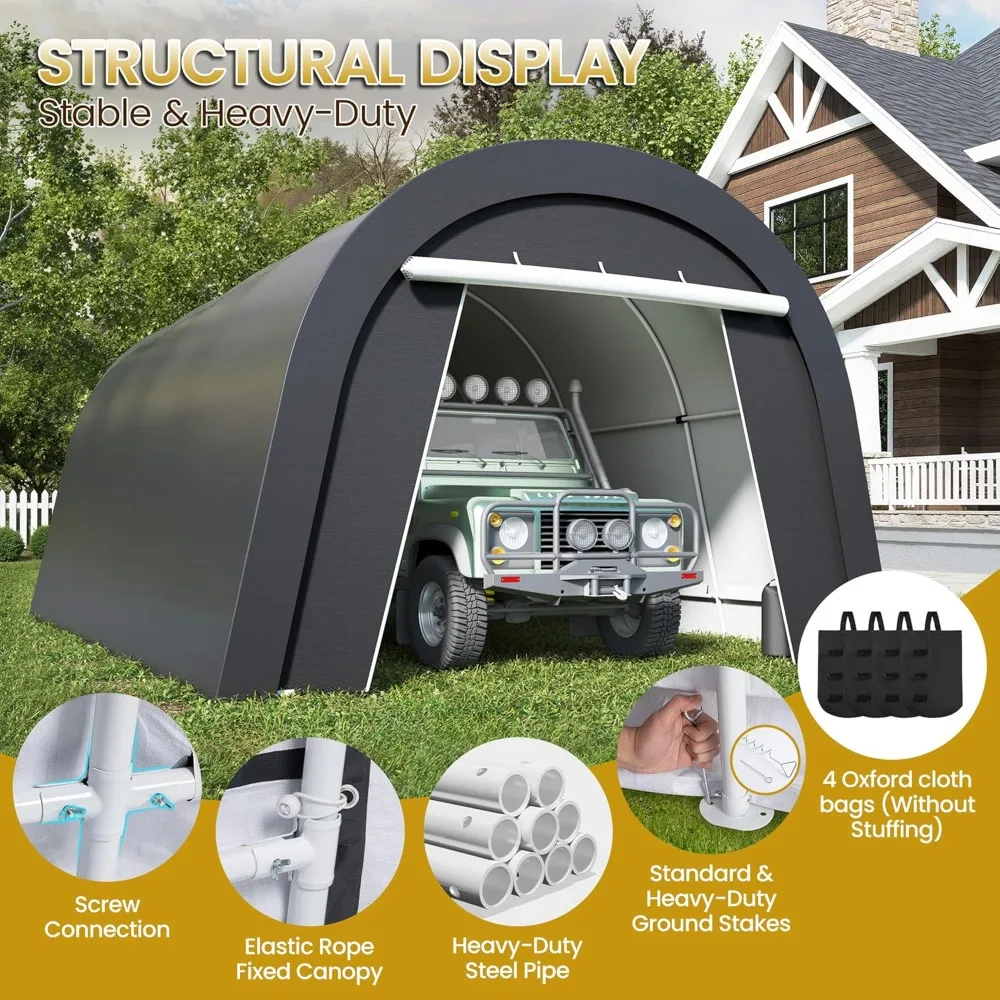

Dome-shaped Carport with 4 Bags, Portable Garage with 2 Roll-up Doors, Heavy-duty Car Awning, 13 Feet X 20 Feet
