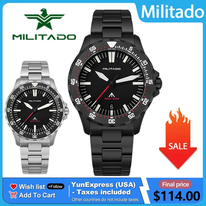 Militado ML16 PVD 39 mm Herrenuhr VH31 Sweep/Swiss Ronda 515 Quarzwerk Leuchtende Saphir-Edelstahluhren