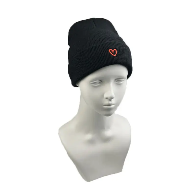 Winter Warm Motorcycle Hats Men's Women's Sports Caps Little Heart Love Embroidered Knitted Hat Warm Caps Black White Wool Hats