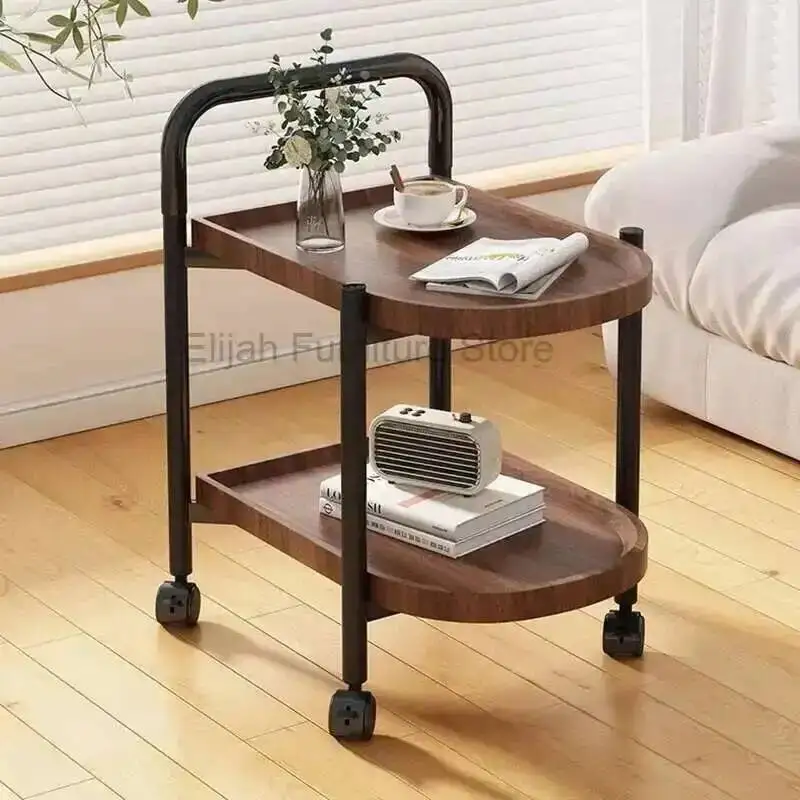 Layer Double Storage Rack Movable Wheels Small Cart Bedside Table Nordic Iron Tea Table Modern Creative Trolley Furniture