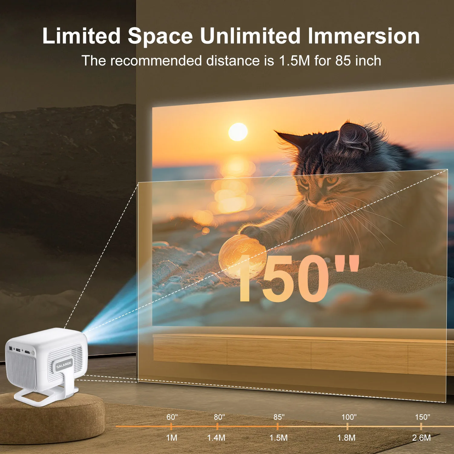 جهاز عرض Salange HY260Max 4K أصلي 1080P أندرويد 11 WIFI6 BT5.4 تركيز تلقائي/مرآة كيستون عمودية للهاتف الذكي شعاع سينما عالي الدقة