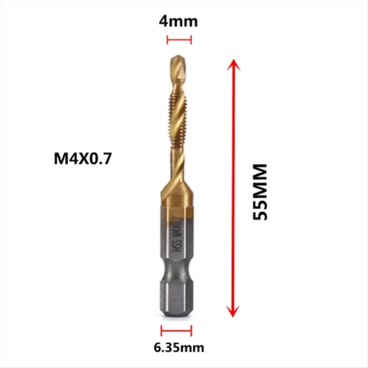 ●M4x0.7mm Hex Shank Titanium Plated HSS Screw Thread Metric Tap Drill Bits Screw Machine Compound Tap Open Chamfer Tool