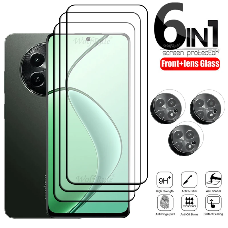 

6-in-1 For Realme 12X Glass For OPPO Realme 12X Tempered Glass Full Cover Glue HD 9H Screen Protector For Realme 12X Lens Glass