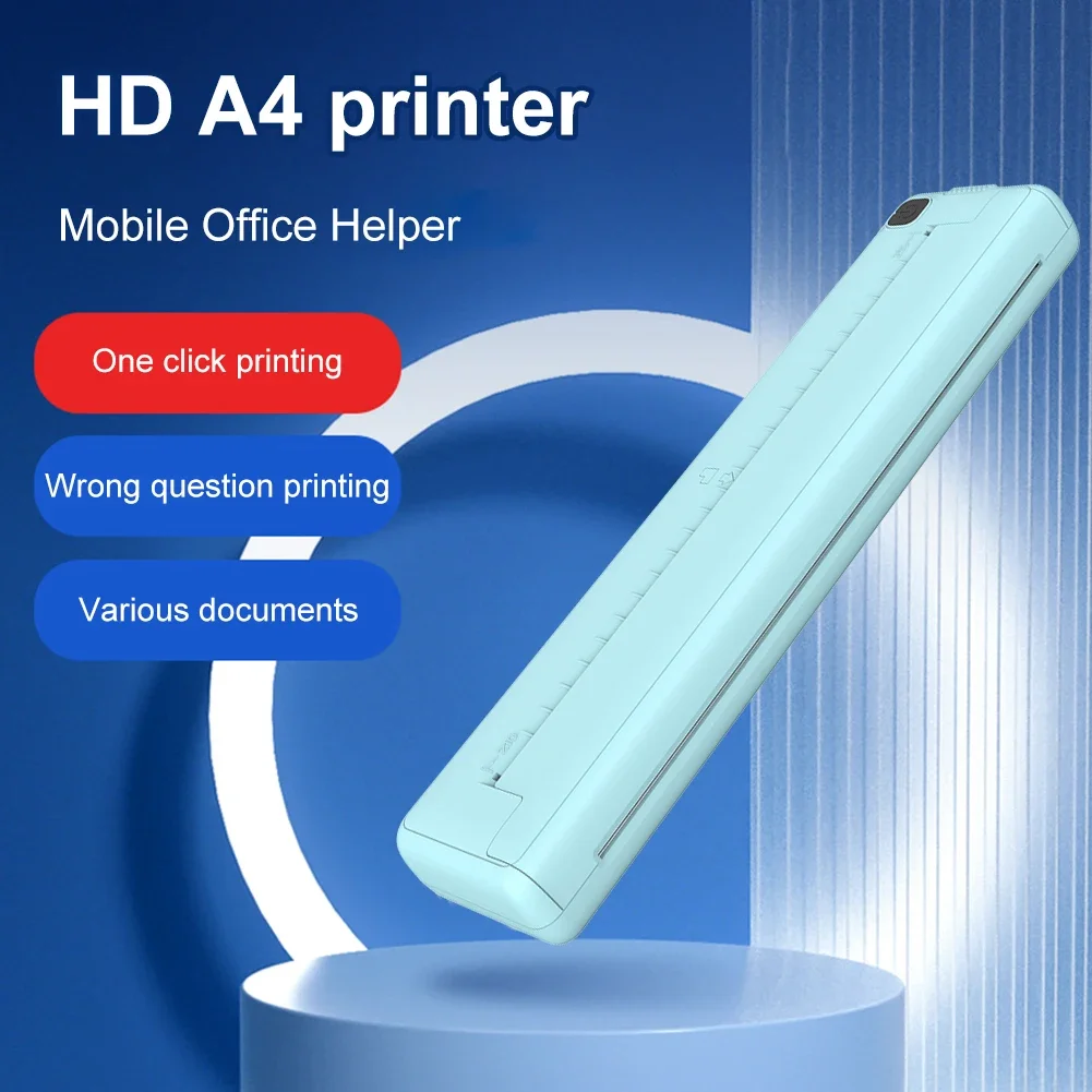 Bluetooth Portable Inkless Thermal Printer Wireless A4 Thermal Printer 1000mAh Pocket Photo Document Printer for Journal Note