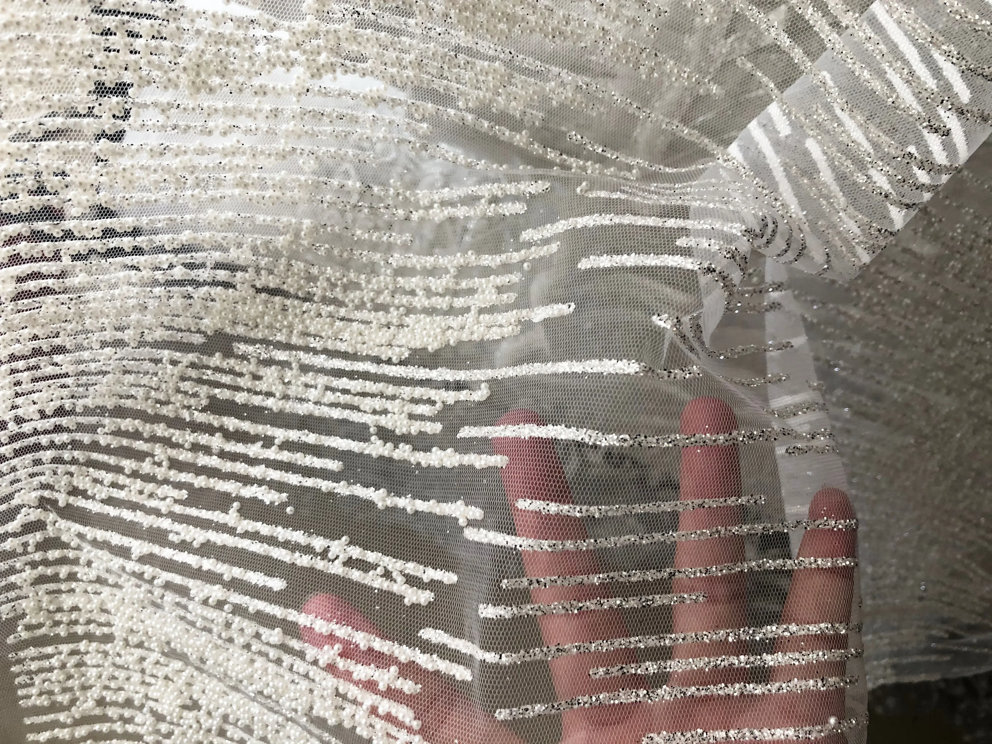 Высококачественная белая жемчужная блестящая горячая тиснение, золотистая, серебряная сетчатая ткань, шитье свадебного платья, вечернее платье, кружевная сетка, мягкая ткань