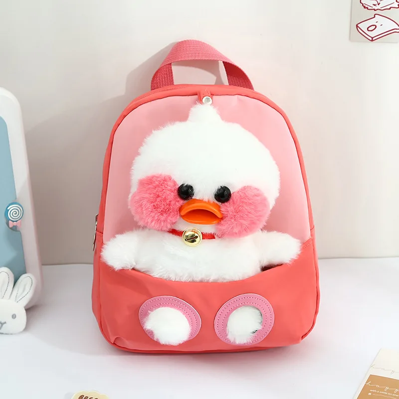 Bolso de niño de jardín de infantes de pato de dibujos animados, mochila de preescolar encantadora, bolsas para niños pequeños, bolsas para niñas con juguete de felpa, nueva mochila Linda