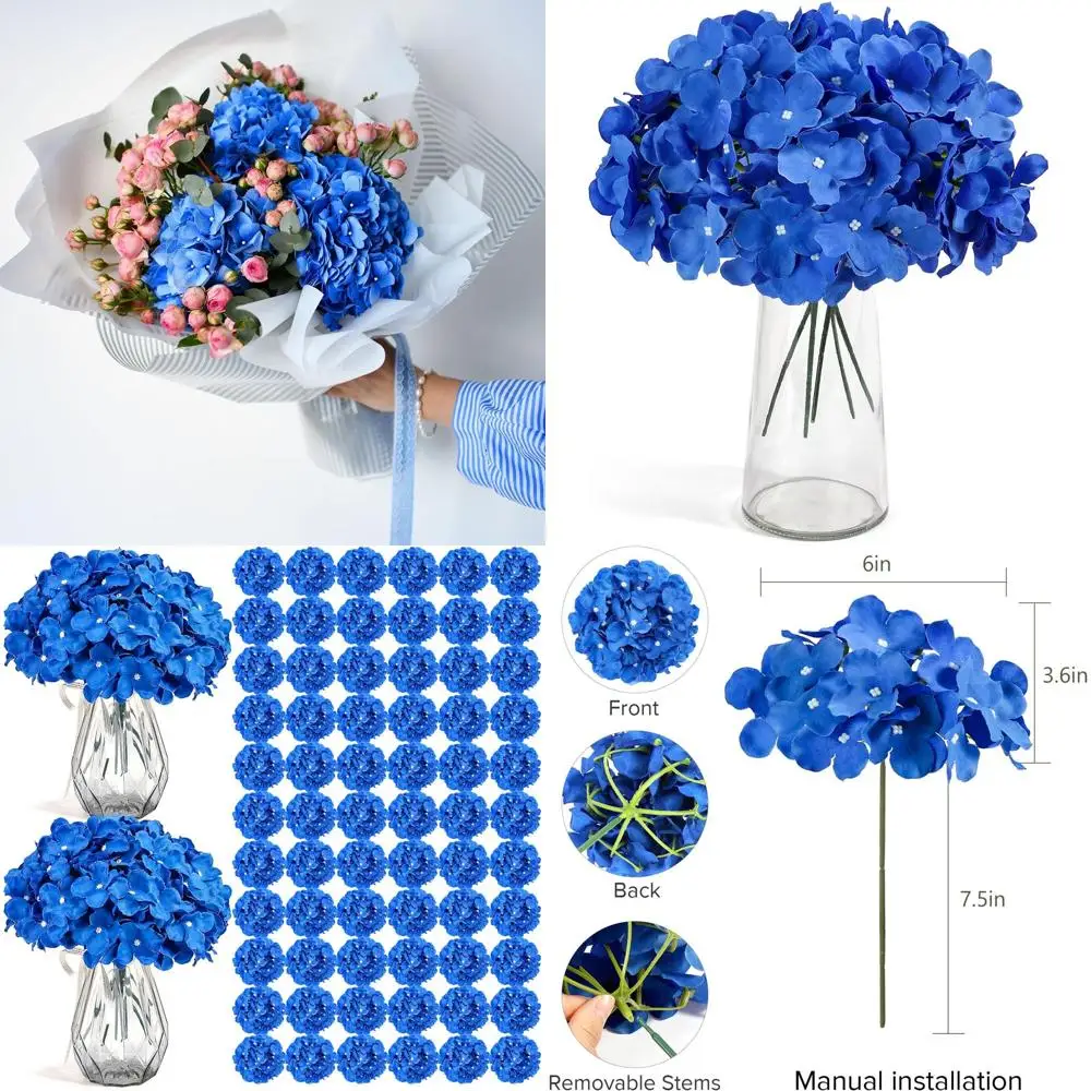 

Royal Blue Artificial Hydrangea Flowers with Stems for Weddings, Parties, and Home Decorations