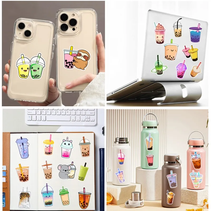 10/25/50pcs Cute Pearl Milk Tea Drink Graffiti Stickers Cartoon for Phone Laptop Guitar Helmet Travel Luggage Car DIY