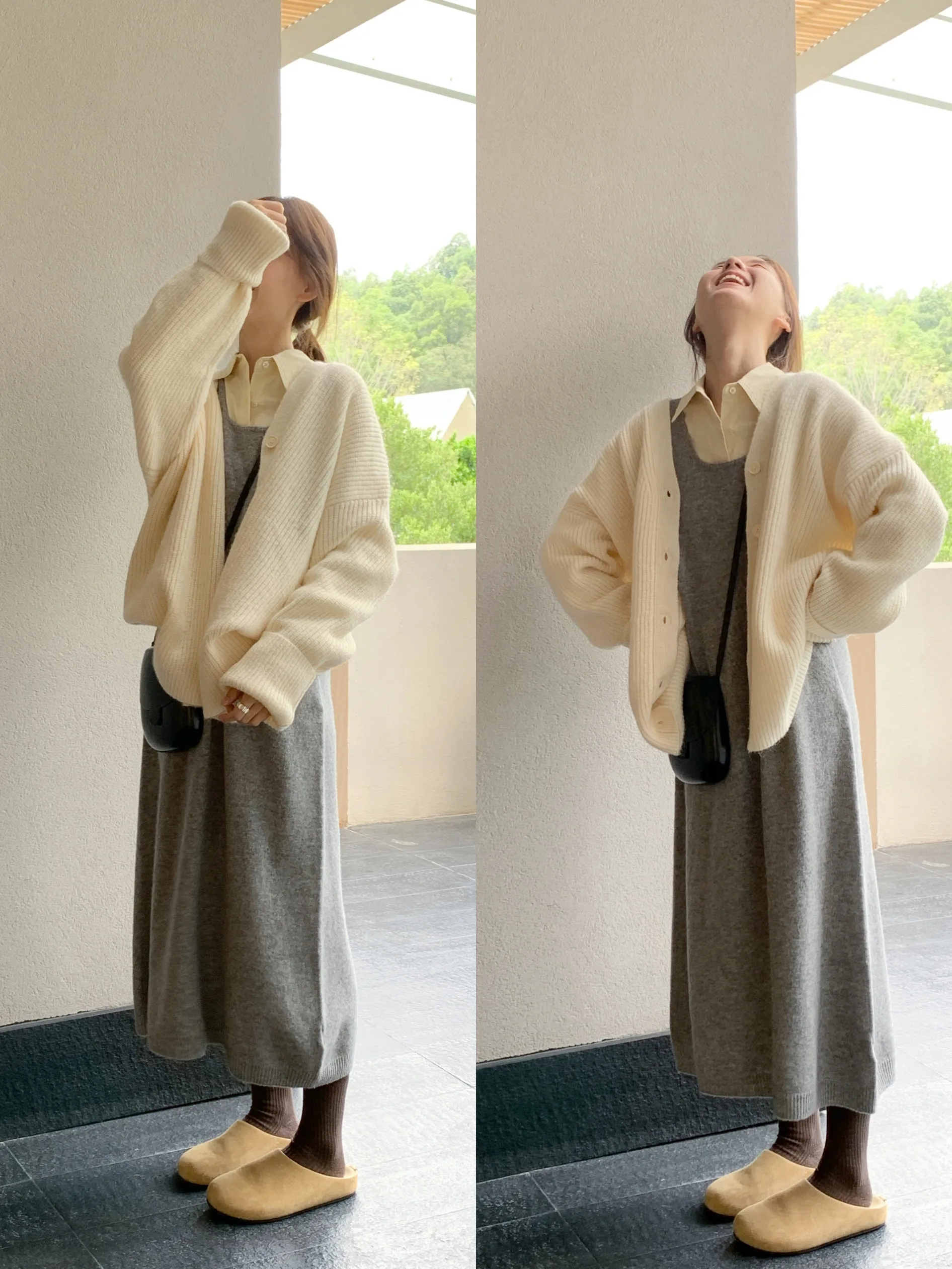 

Fretaro Women's Soft Vanilla Loose Sweater Coat Casual Sle Long Sve V-Ne Button up Autumn Winter New Arrival