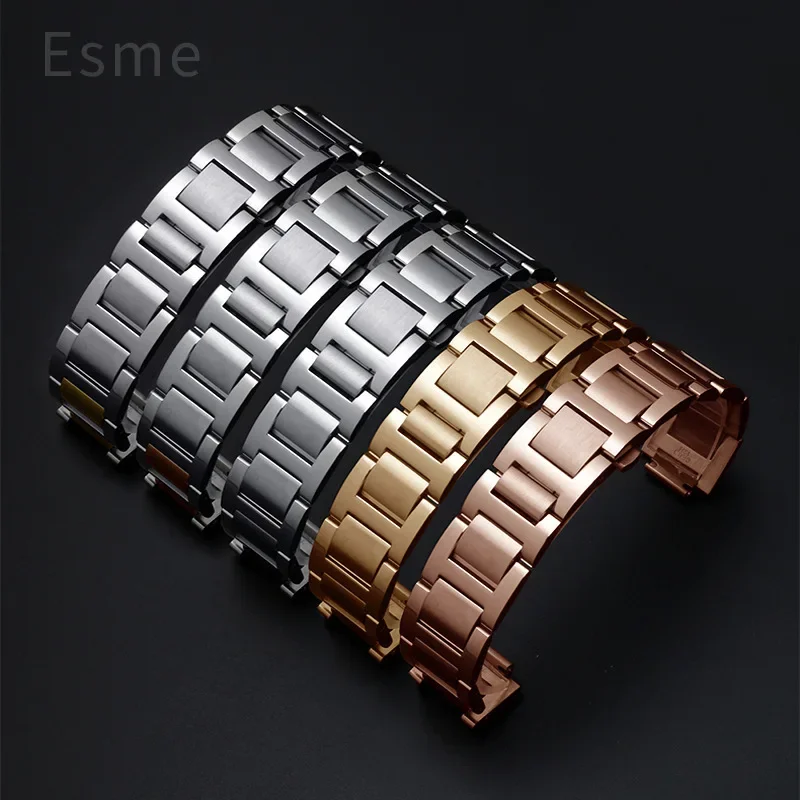 Watchband for Cartier Ballon Bleu De Series Solid Stainless Steel Strap with Convex Interface Bracelet Watch Accessories