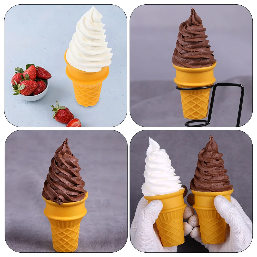 2 pezzi di simulazione modelli di cono gelato forma realistica display decorativo puntelli per fotografia giocattolo cioccolato bianco ghiaccio realistico