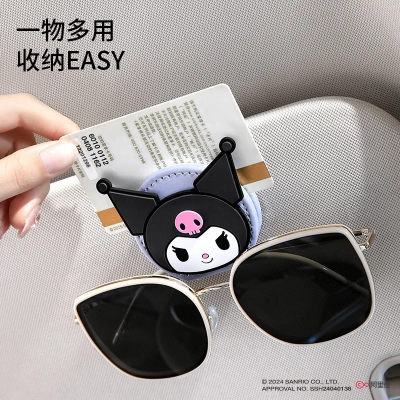 Sanrio Kuromi Clip para gafas de coche Kawaii Hellokitty Cinnamoroll lindo dibujos animados adsorción magnética gafas de sol Clip accesorios para automóviles