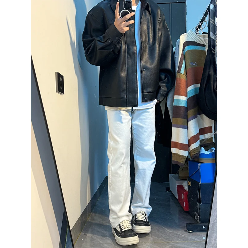 

White Bell Bot Jeans Men's Spring Autumn American Vibe High Waist Lift Trousers Slim Narrow Version Knife Straight Tube Pants