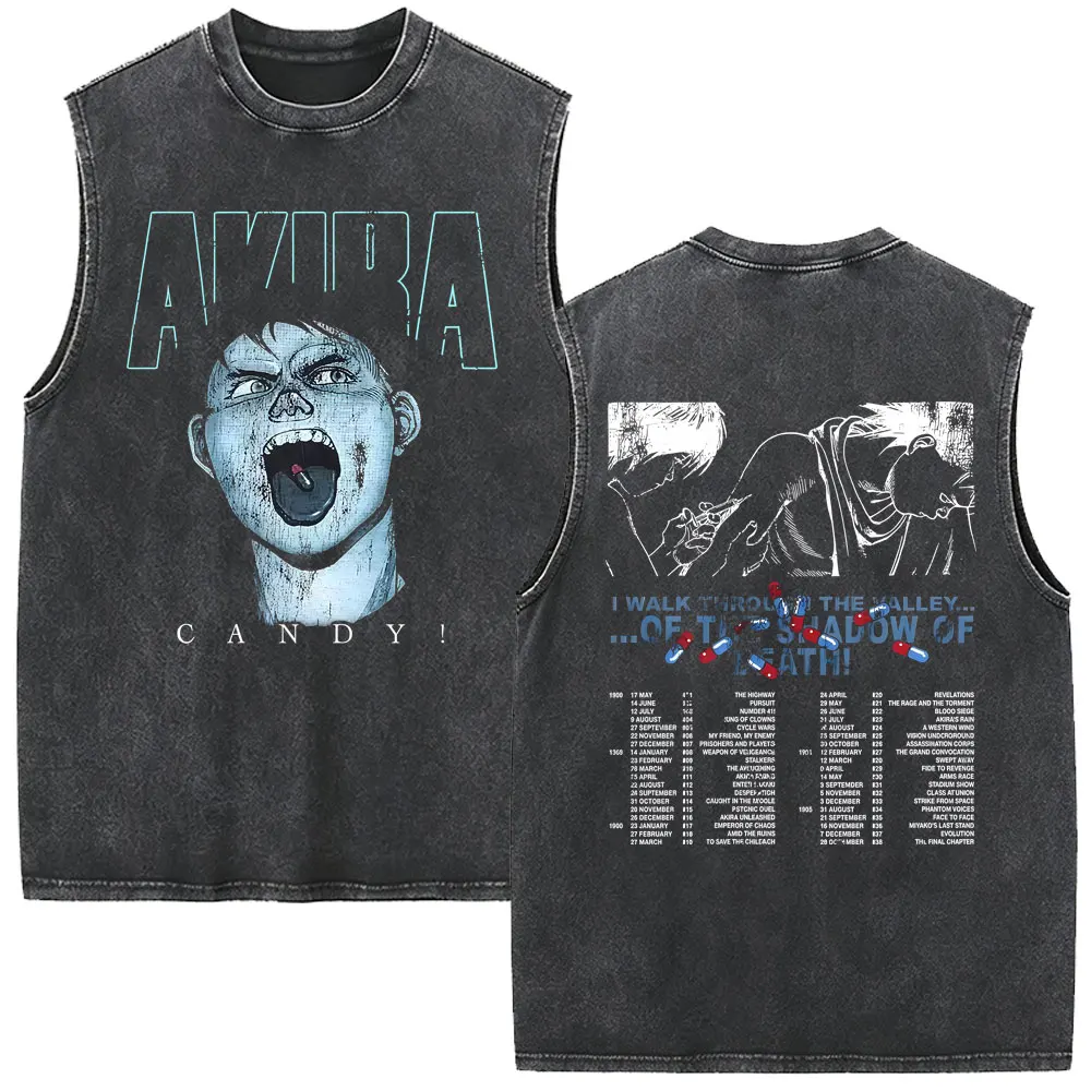 Japanese Anime Movie Akira Merch Vintage Washed Tank Tops Tetsuo Shima Shotaro Kaneda Sleeveless Vest T-shirt Men's Streetwear