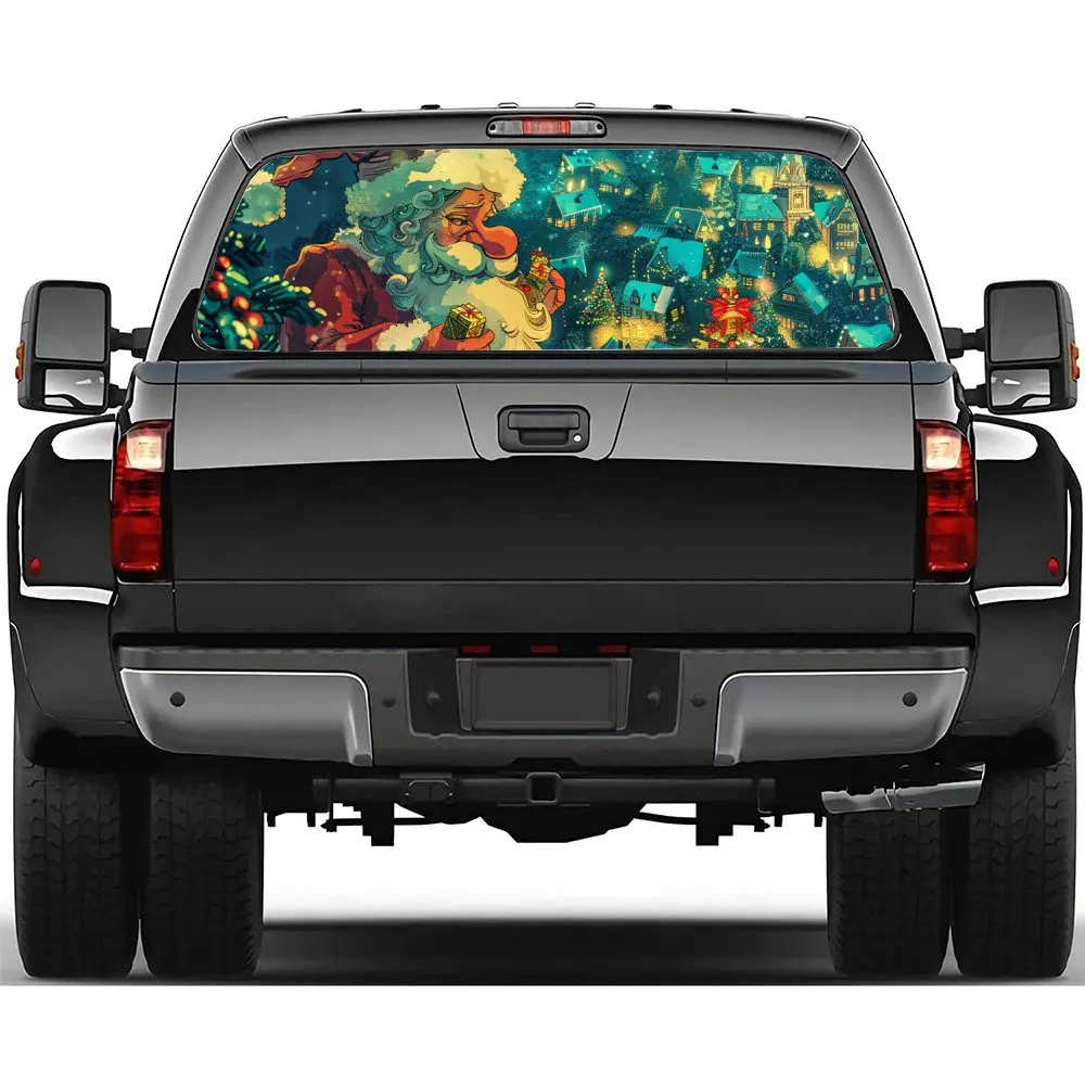 

Anime Christmas Day Print Car Rear Windshield Sticker Truck Window See Through Perforated Back Window Vinyl Decal Decoration