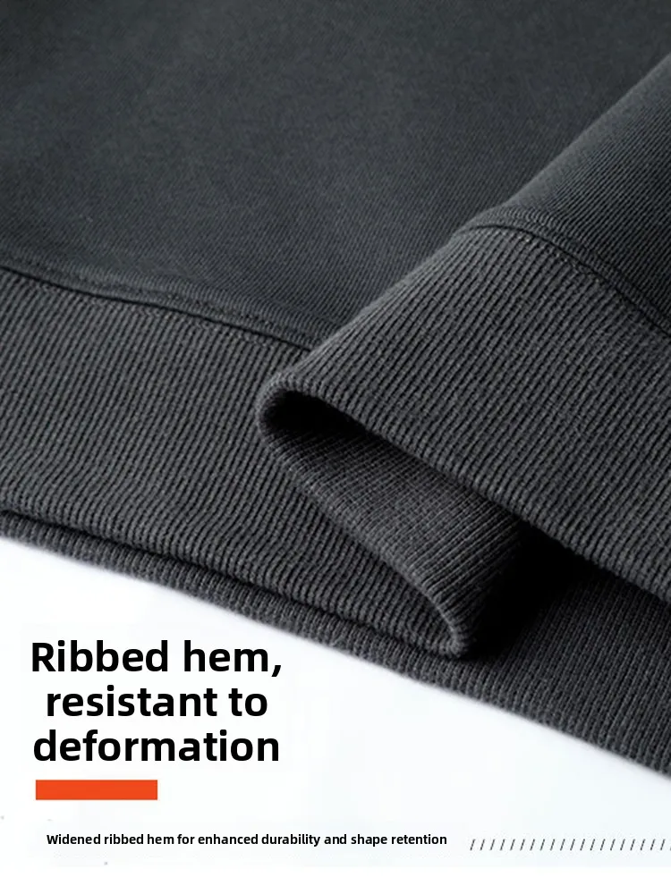 هودي رجالي ثقيل الوزن للربيع والخريف برقبة مستديرة رمادي اللون بإحساس راقي قميص خريفي أمريكي عصري غير رسمي بمقاسات كبيرة