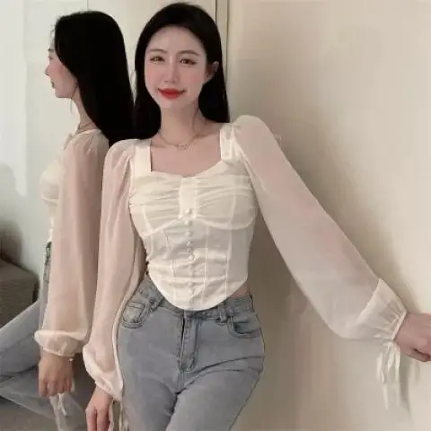 Spring Clothing New Style Pure Desire High-end White Chiffon Shirt Women\'s Design Sense Niche Chic Short Top