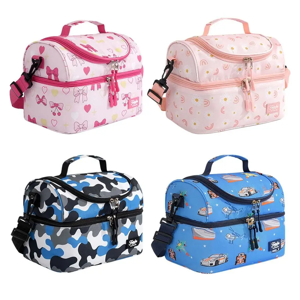 Double-layer Kids Lunch Bag Large Capacity Waterproof Insulated Lunch Box Cartoon Thickened Students Cooler Bag for Toddlers