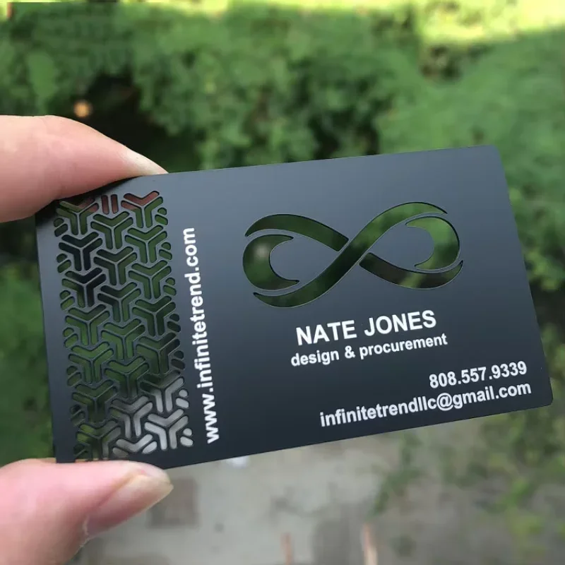 

Affordable Personalized Brand Logo and Information Laser Engraving 0.8mm Matte Black Electroplated NFC Metal Business Cards