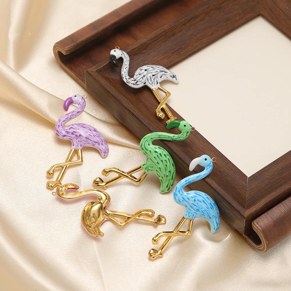 2 قطعة 304 الفولاذ المقاوم للصدأ المينا فلامنغو السحر قلادة ذهبية قاعدة ل القلائد أقراط لوازم الحرف والمجوهرات DIY بها بنفسك صنع السائبة