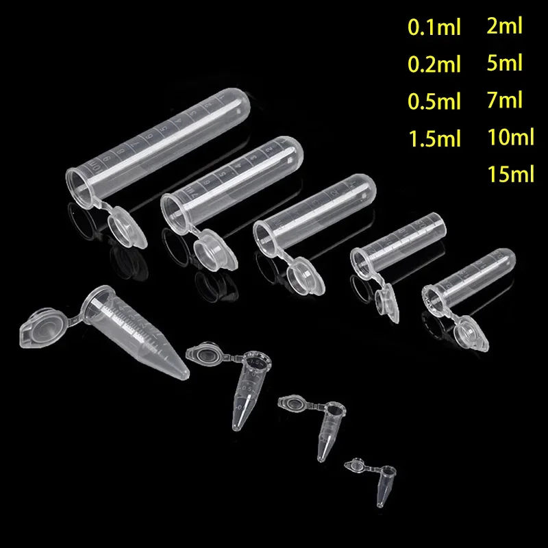 Plastic Centrifuge Tube EP Test Tube 0.1 0.2 0.5 1.5 2 5 7 10 15ml PCR for Samples Virus School Experiment