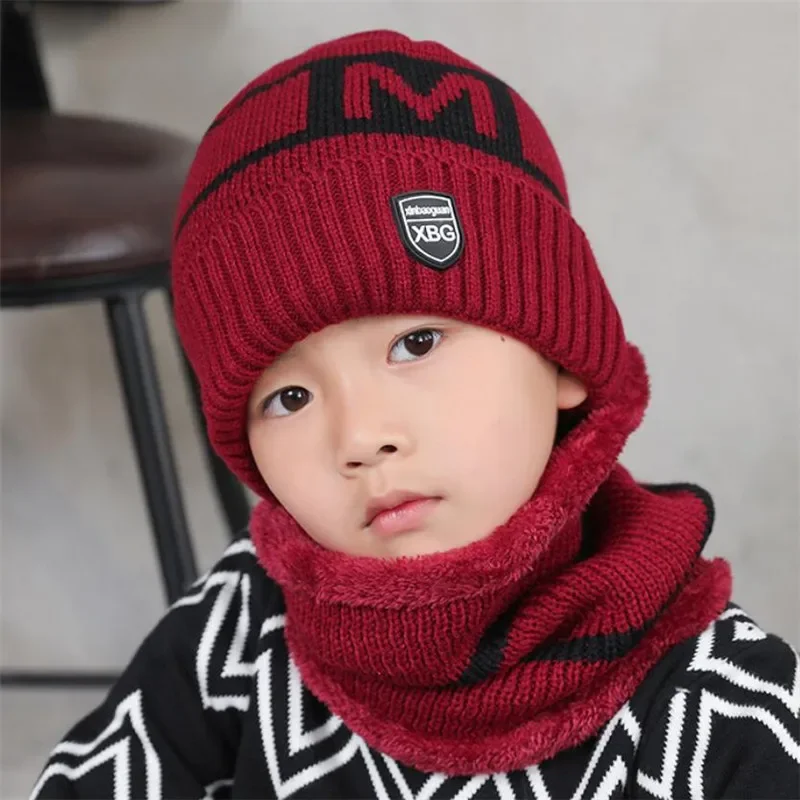 Gorro tejido de invierno para niños, bufanda para niños y niñas, gorros de felpa cálidos para exteriores, conjuntos de 2 piezas, nueva gorra con