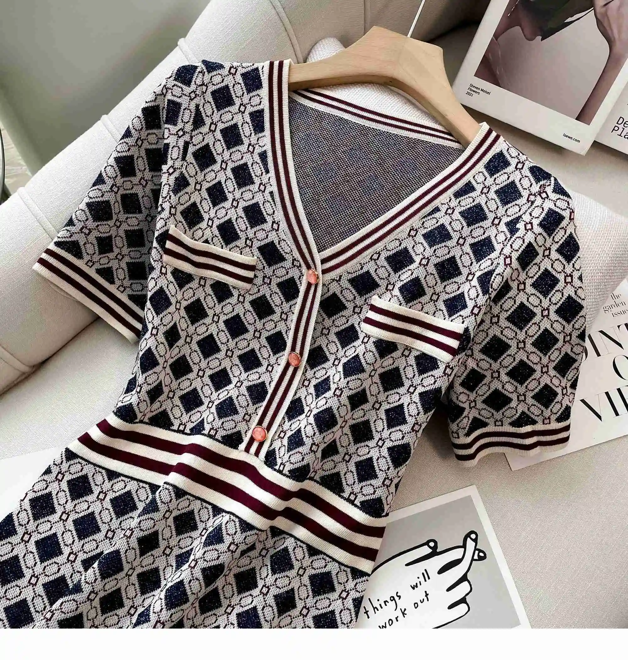 شيك موضة مثير التفاف الوركين محبوك فستان المرأة الخامس الرقبة قصيرة الأكمام Bodycon مطوي سترة فستان مكتب سيدة Vestios #2