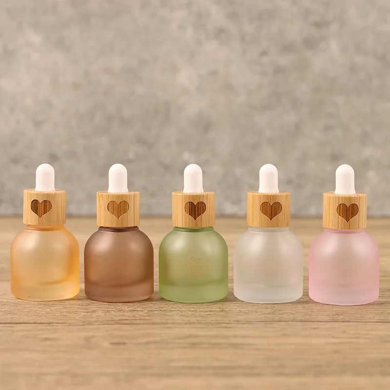 100pcs Frosted Glass Dropper Bottle with Bamboo Lid 10ml Refillable Leak Proof Essential Oil Perfume Aromatherapy Sample Vial