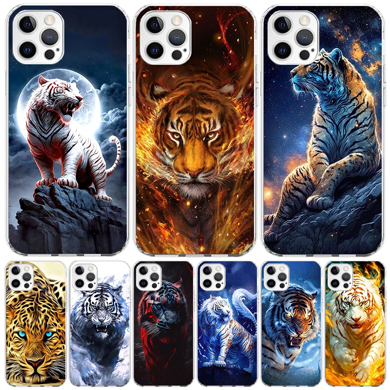 Ferocious Tiger Animal Phone Case For Apple Iphone 11 12 13 Mini 14 15 16 Pro Max 7 Plus X XS XR SE Art Customized Coque Capa