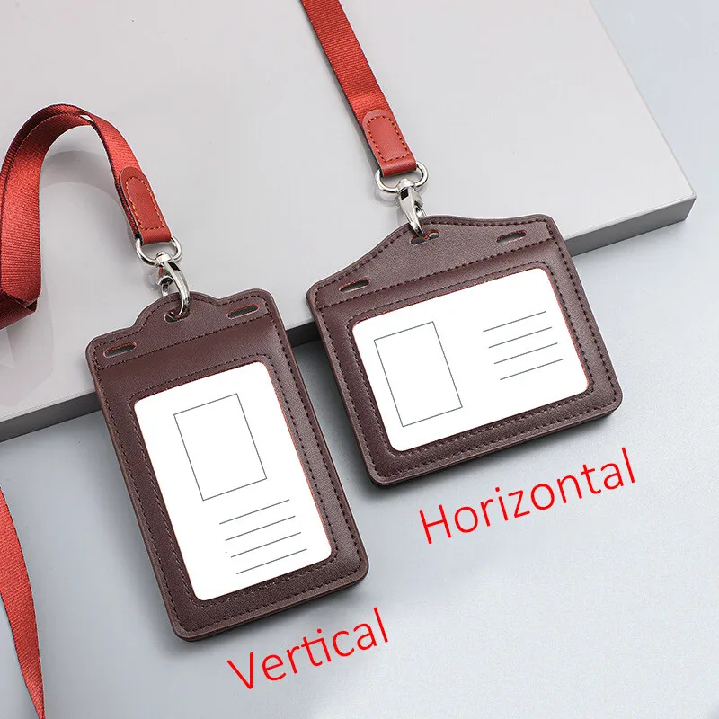 Meerdere kleuren horizontale en verticale werkkaarthouder werknemer badge ID beschermhoes echt leer met sleutelkoord briefpapier