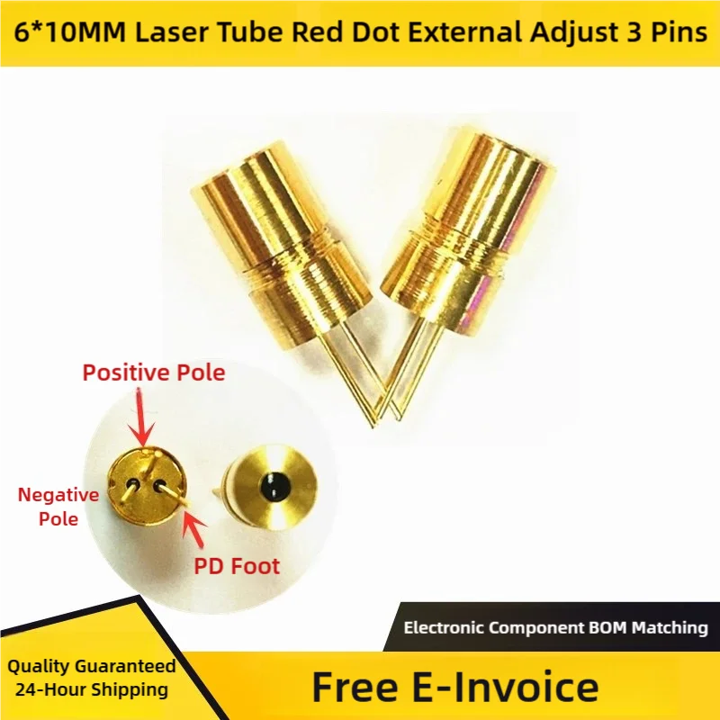 2PCS 6*10MM Industrial-Grade Laser Module, Red Light Dot External Adjustment 3-Pin Laser Tube, Laser Head 650nm 5mw