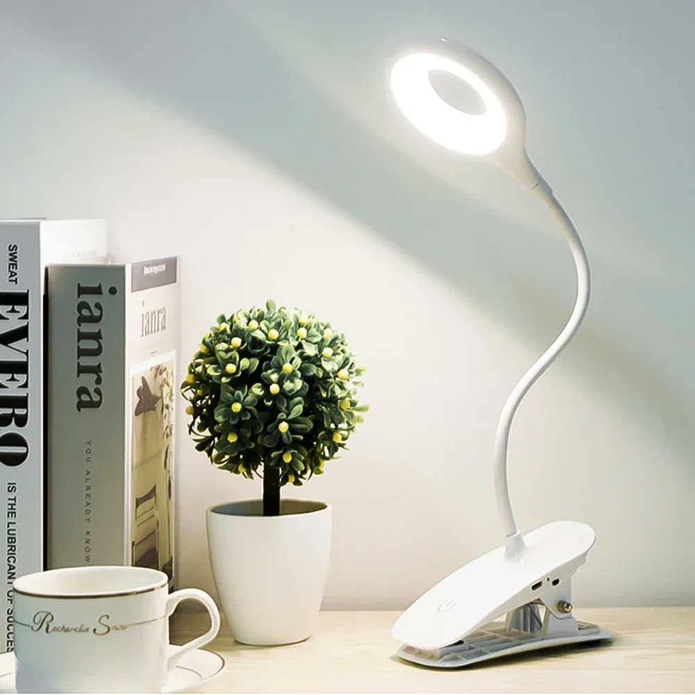 Touch Dimming Student Learning Reading Table Lamp LED Desk Lamp Clip on Type USB Charging with Built in Lithium Battery