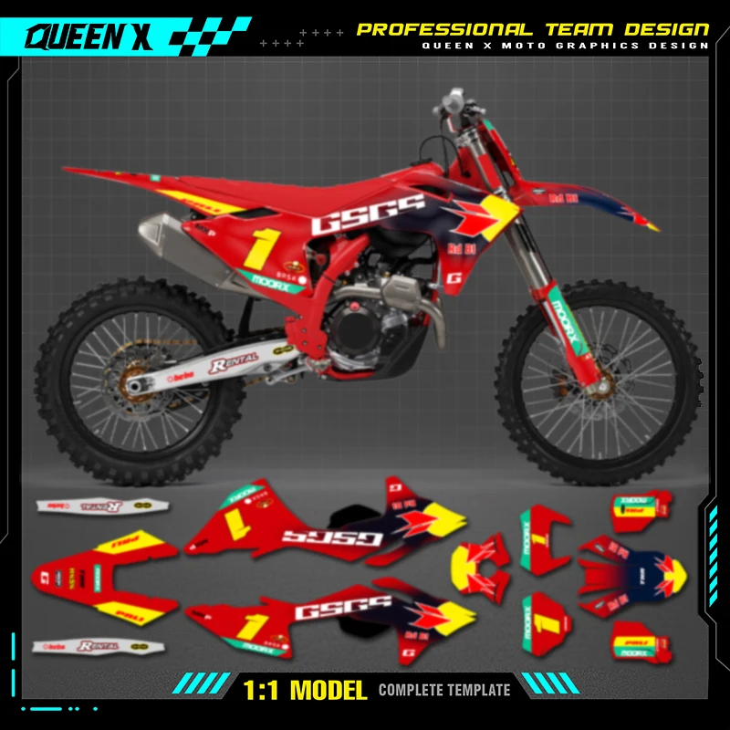 Queen x motor personalizado equipe gráficos fundos decalques para 3m adesivos kit para gás gás 2024 2025 2026 ec mc 008