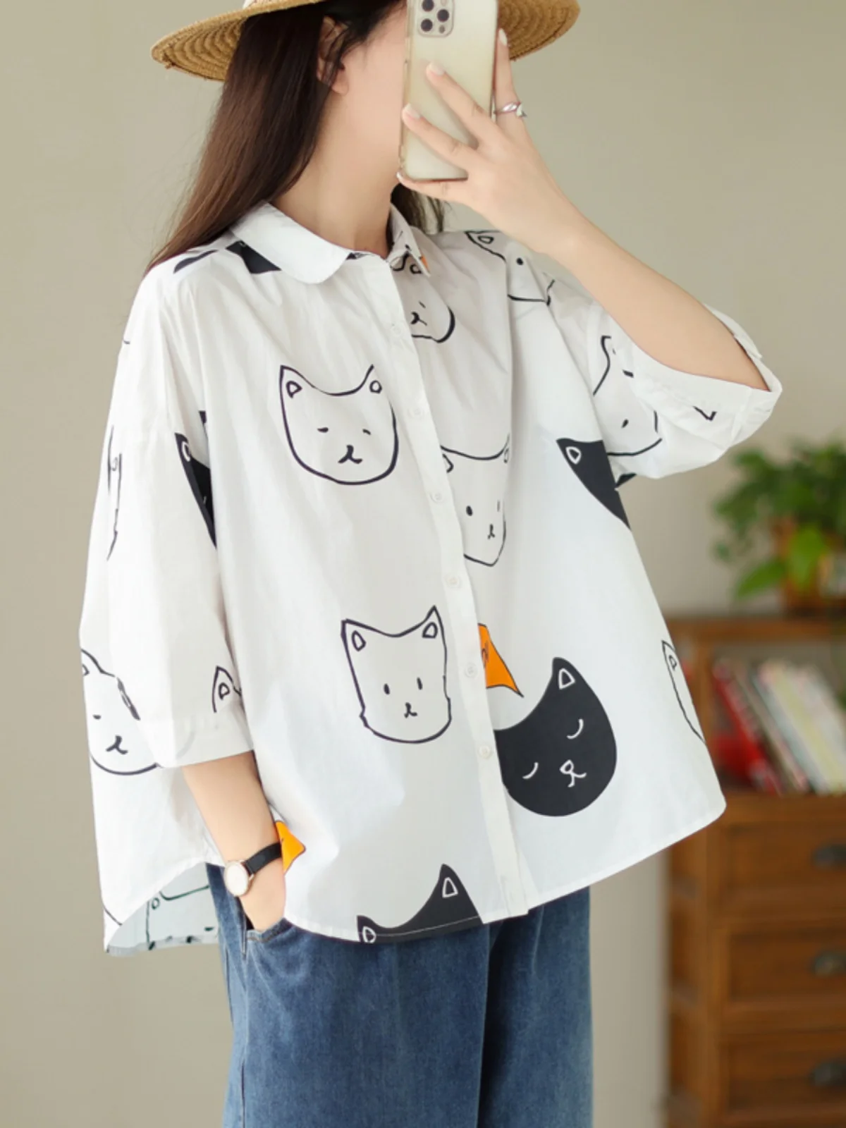 

Брендовый магазин, женские свободные модели с художественным принтом, утягивающие воротники ort-Sve irt, винтажные рукава для поездок на работу