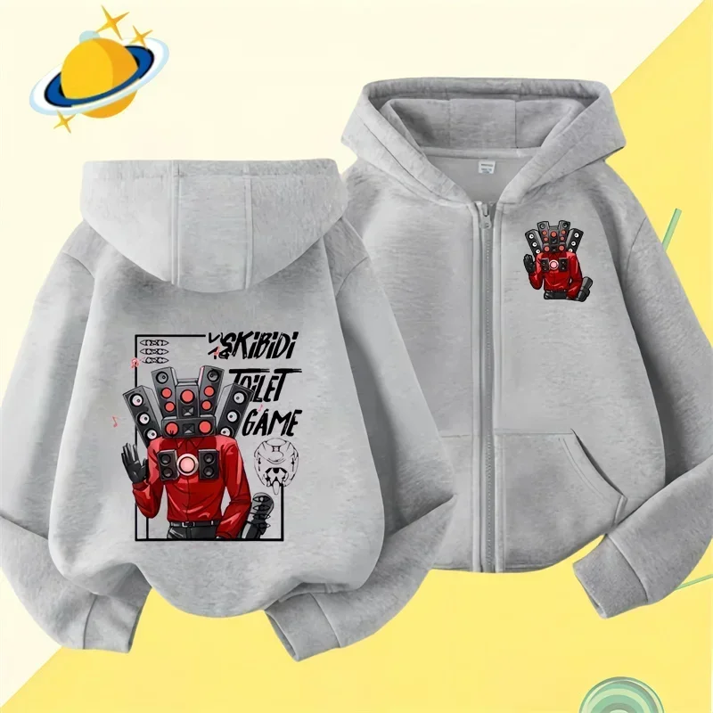 Skibidi Toilet Kids zipper hoodie Cartoon print Autumn/Winter long-sleeved sweatshirt Casual top Boys/Girls clothing sweater