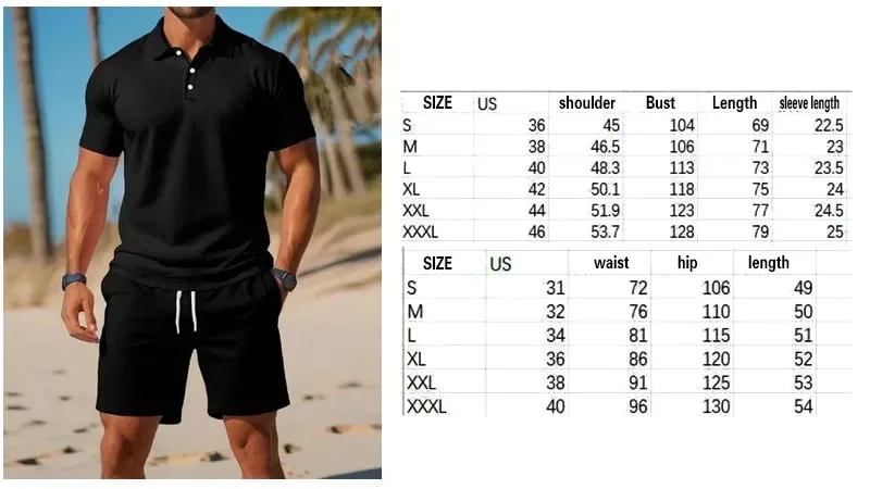Summer New Men's Polo Shirt Set Casual Sporty Cool Fashionable Slim Fit Breathable Solid Color Short‑Sleeved Shorts Set Men's view 6