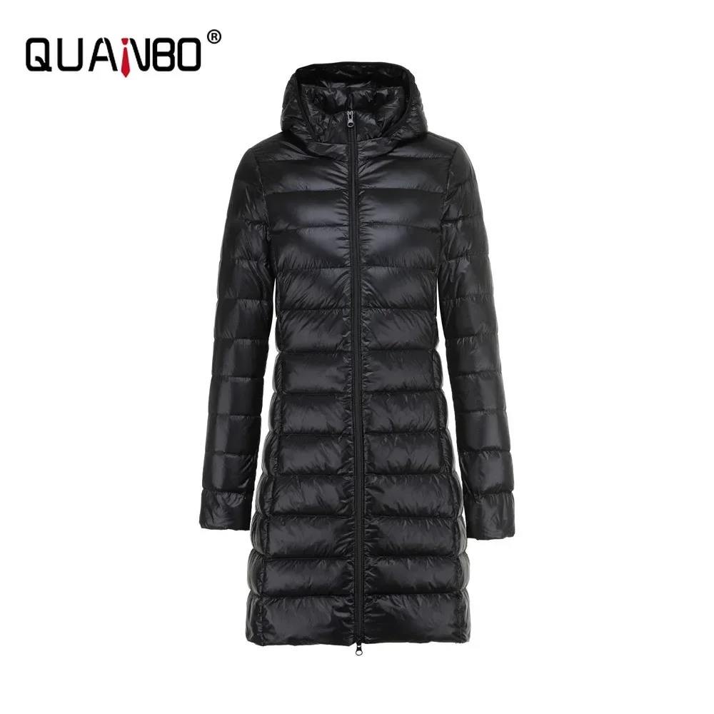 Jaqueta puffer com capuz para mulheres, chapéu destacável, ultra leve, saia longa, plus size 5XL, jaquetas da moda