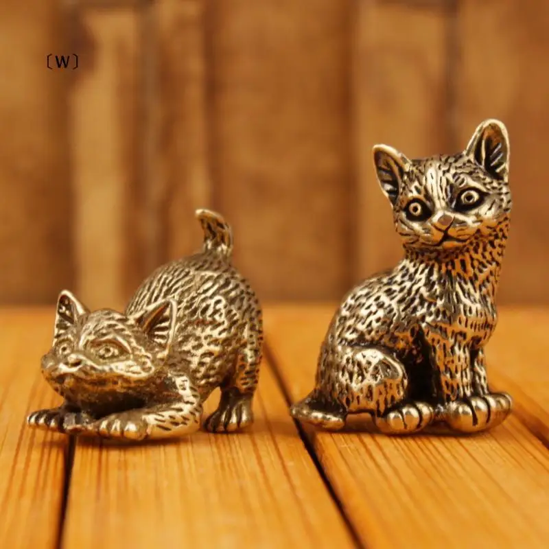 Vintage Brass Cat Ornaments Office Desktop Decoration Ornaments Cat Tea Pets Metal Cat Ornaments Handicrafts HomeDecor Wholesale