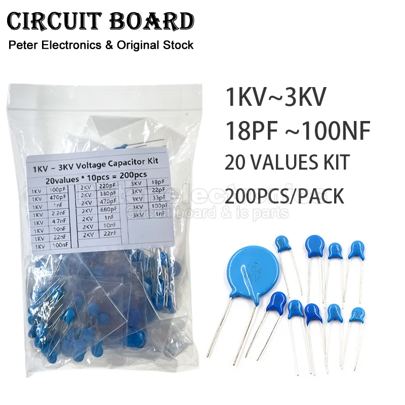 Yüksek Gerilim Seramik Kondansatör 1KV 2KV 3KV Çeşitler Kiti 1nF 2.2nF 4.7nF 10nF 22nF 100nF 18pF 22pF 33pF 100pF 20 değer*10 ADET