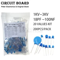 High Voltage Ceramic Capacitor 1KV 2KV 3KV Assortment Kit 1nF 2.2nF 4.7nF 10nF 22nF 100nF 18pF 22pF 33pF 100pF 20values*10PCS