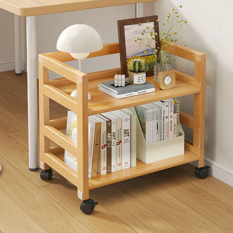 

Under the table shelves, all solid wood removable schoolbag shelves, household wheeled trolley storage cabinet floor bookshelf